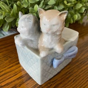 Nao By Lladro Vintage Gift Kittens In Basket #1080 Glossy Porcelain 1988 Spain